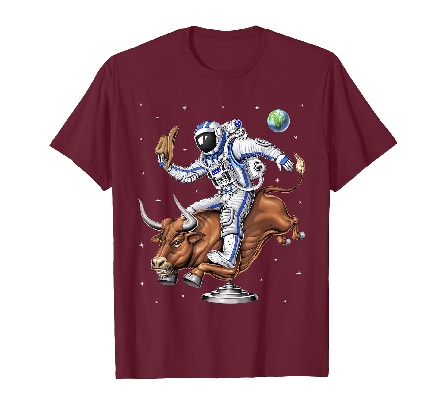 Space Astronaut Cowboy Riding Rodeo Bull Western Country T-Shirt