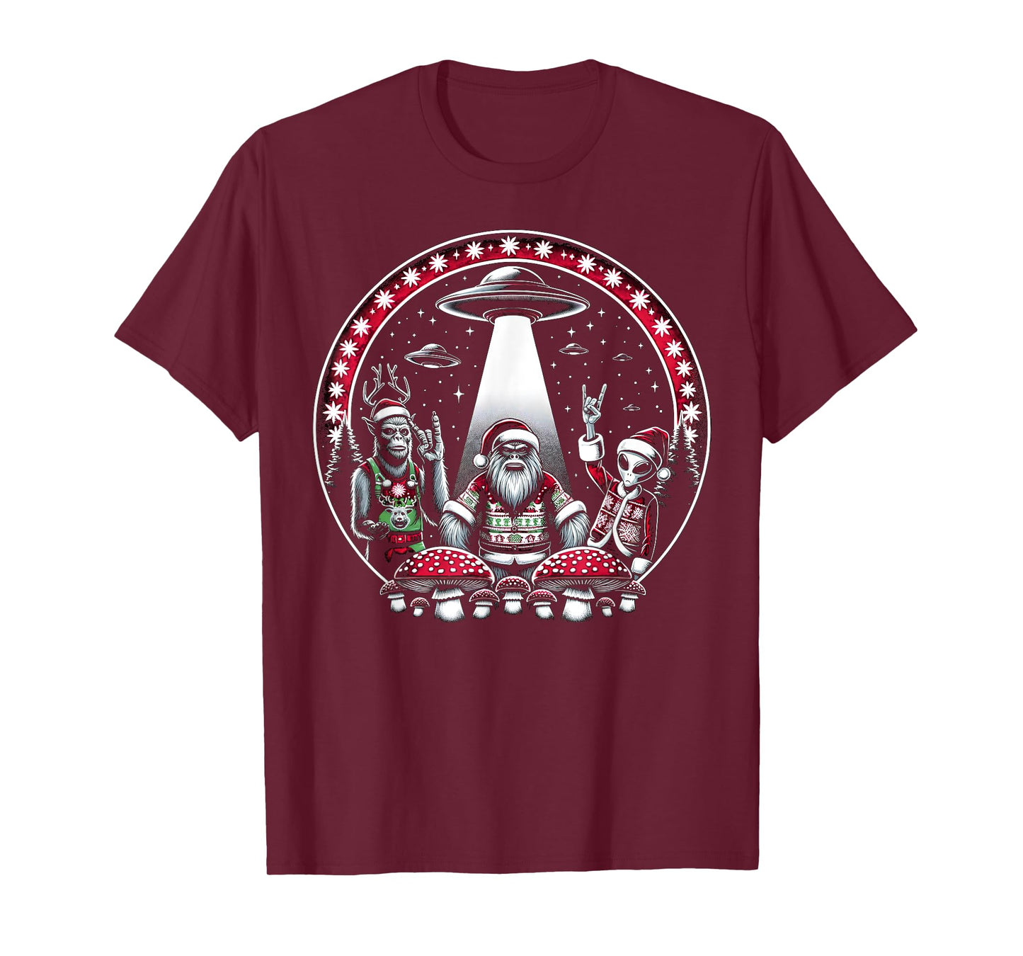 Unique Christmas Santa Alien Bigfoot Reindeer Holiday T-Shirt