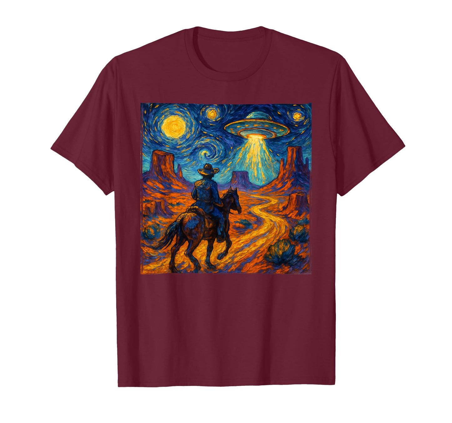 Surreal Space Cowboy UFO Alien Western Trippy Cosmic Art T-Shirt