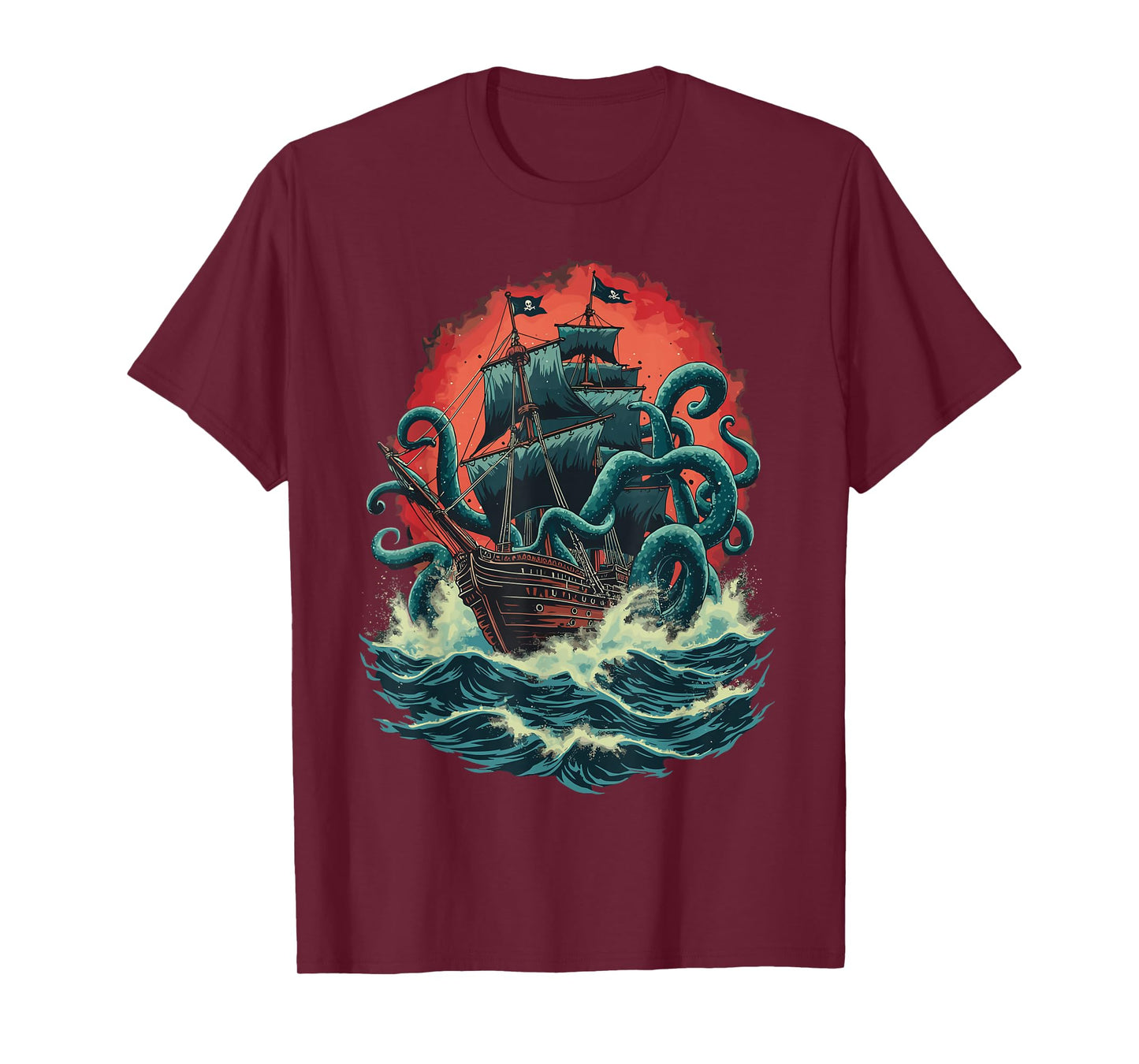 Pirate Ship Kraken Ocean Battle Giant Octopus Sea Monster T-Shirt