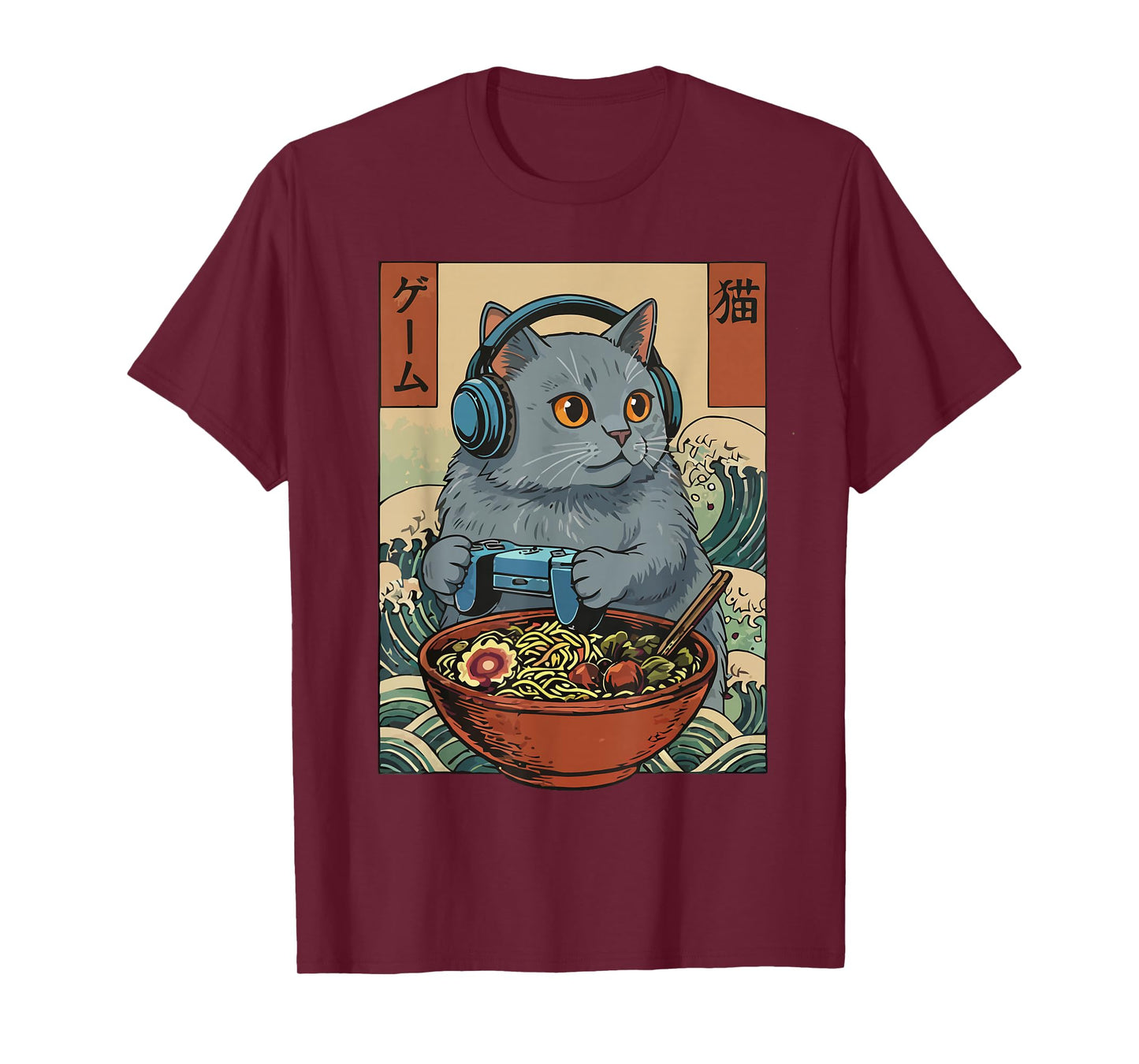 Cute Kawaii Gamer Cat Funny Ramen Retro Japanese Cat Gaming T-Shirt