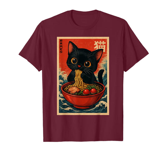 Kawaii Anime Cat Ramen Japanese Graphic Tees Men Women Teens T-Shirt