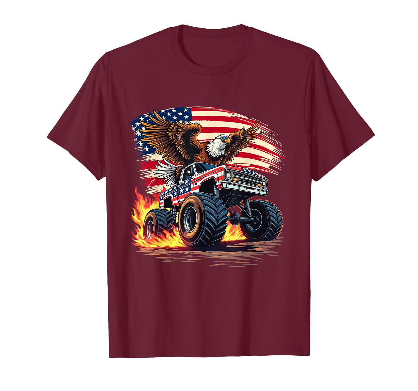 Bald Eagle Monster Truck - USA American Flag 4th Of July T-Shirt