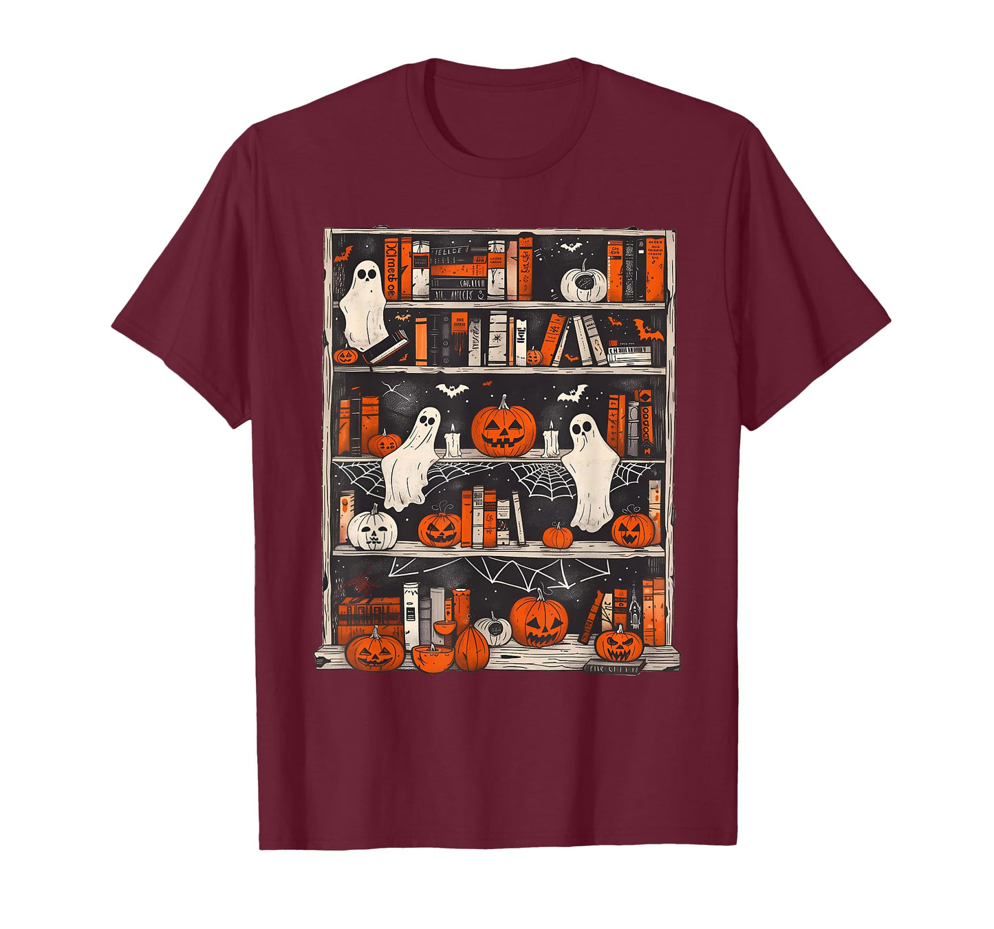 Cute Ghost Book Reading Books Lover Spooky Teacher Halloween T-Shirt