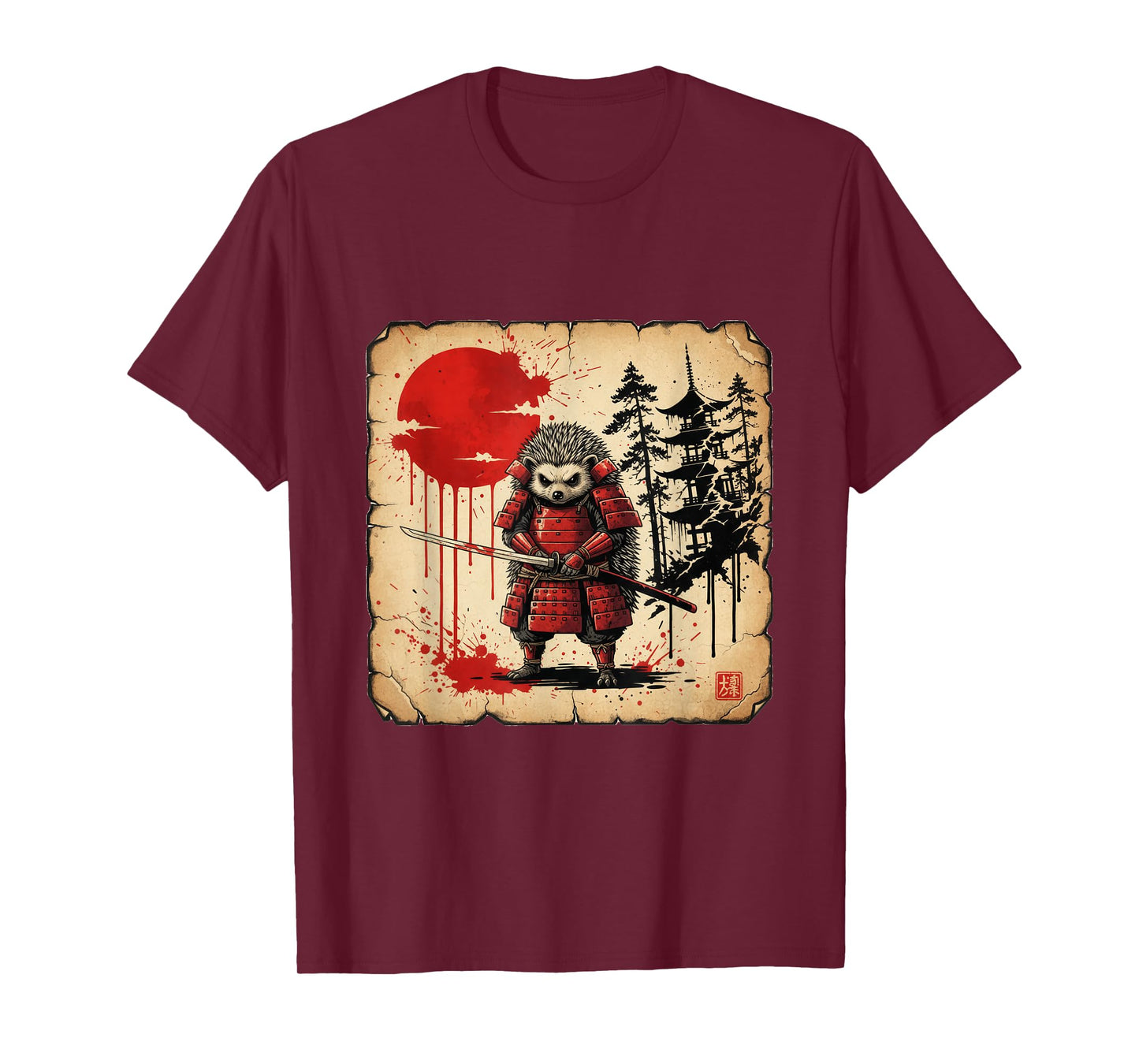 Samurai Hedgehog Warrior Dark Japanese Mythology Art T-Shirt