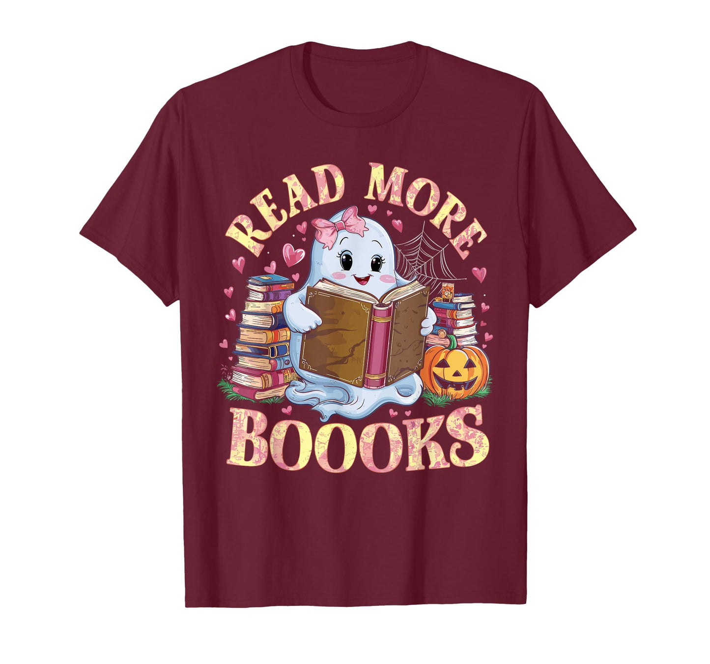 Cute Books Ghost Read More Booooks Funny Teacher Halloween T-Shirt for Men Women Kids