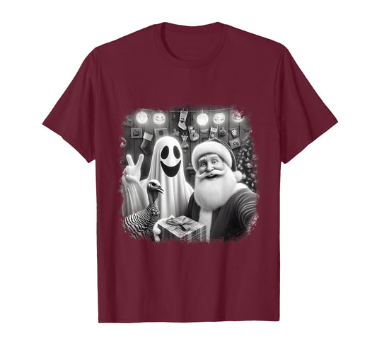 Santa Turkey Ghost Vintage Trending Selfie Merry Thankmas T-Shirt