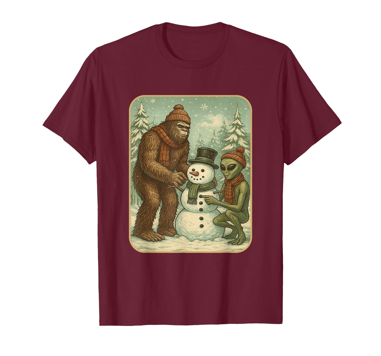 Winter Bigfoot Alien Snowman Christmas Men Boys Women T-Shirt