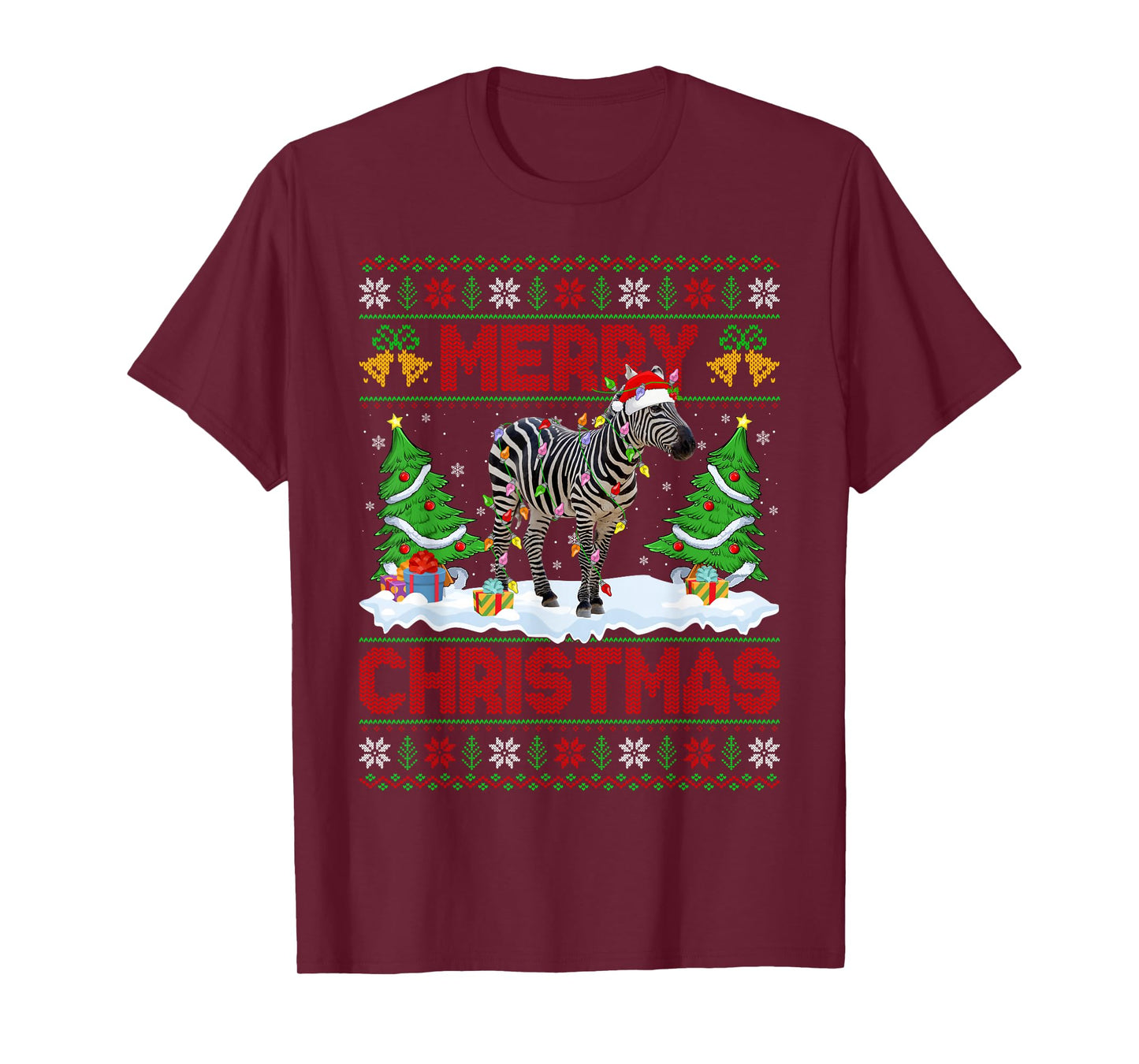 Zebra Ugly Xmas Sweater Funny Animal Lights Christmas T-Shirt