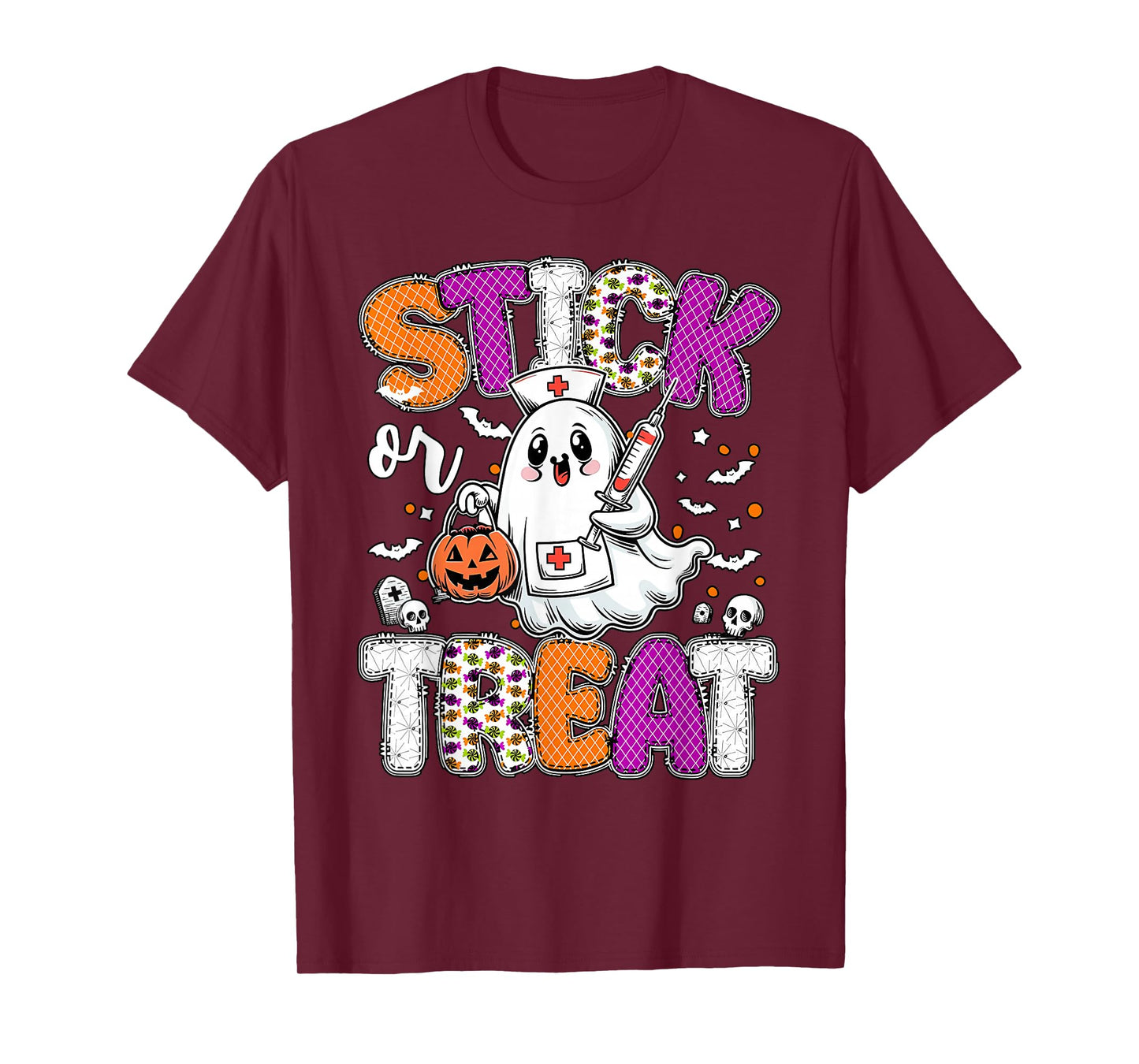 Stick Or Treat Ghost Phlebotomy Tech ER ICU Nurse Halloween T-Shirt