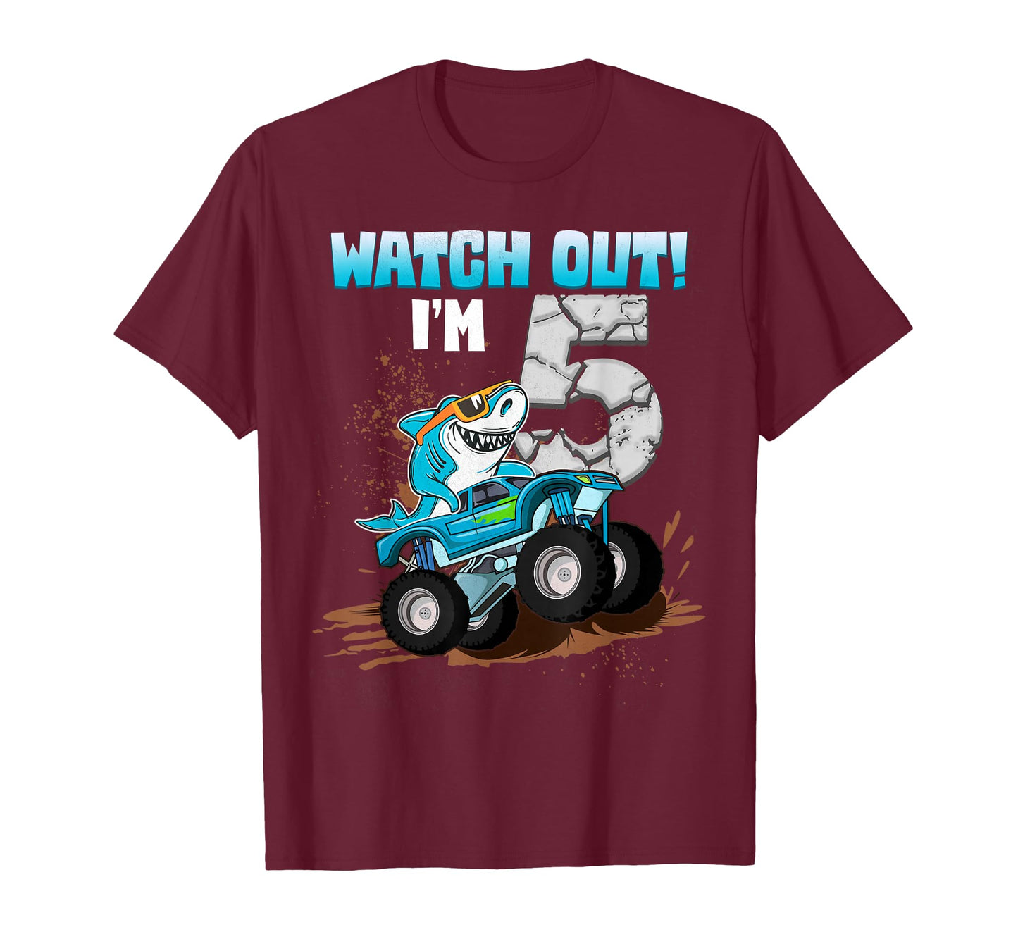 5 Years Old 5th Birthday Shark Boy Girl Monster Truck Gamer T-Shirt