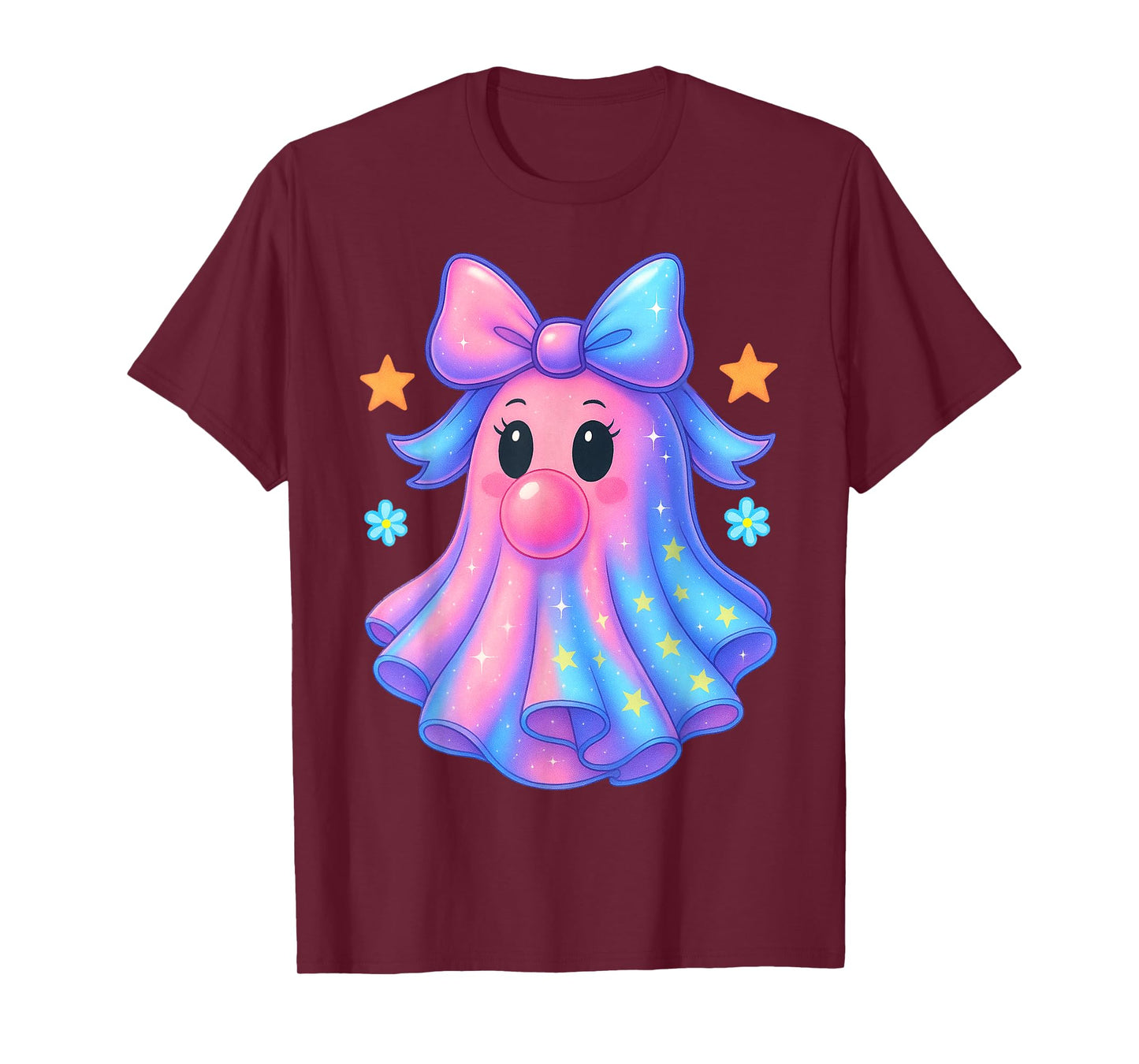 Ghost Bubblegum Coquette Coloful Bow Halloween Girls Women T-Shirt