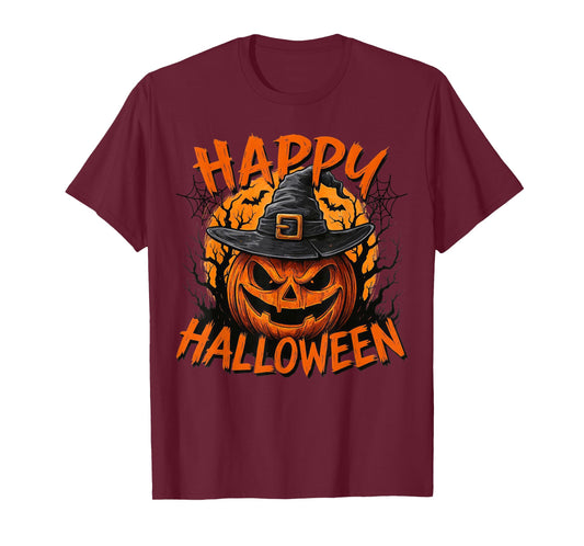 Scary Pumpkin Witch Hat Happy Halloween T-Shirt