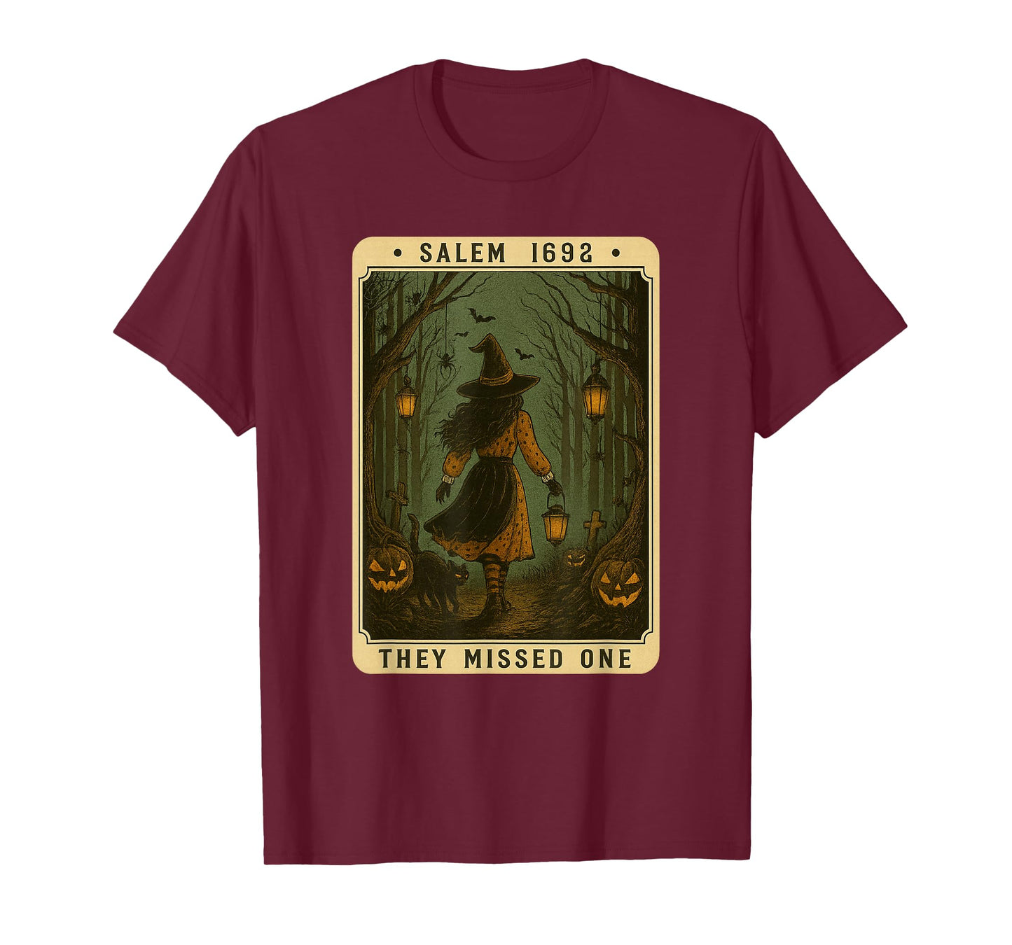 Salem 1692 Halloween Witch They Missed One Tarot Card Women T-Shirt