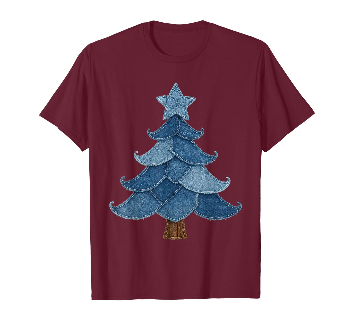 Retro Jean Patchwork Christmas Tree Rustic Country Xmas Tree T-Shirt