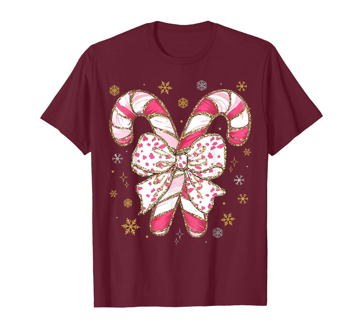 Cute Pink Coquette Bow Candy Cane Christmas Girls Women Kids T-Shirt