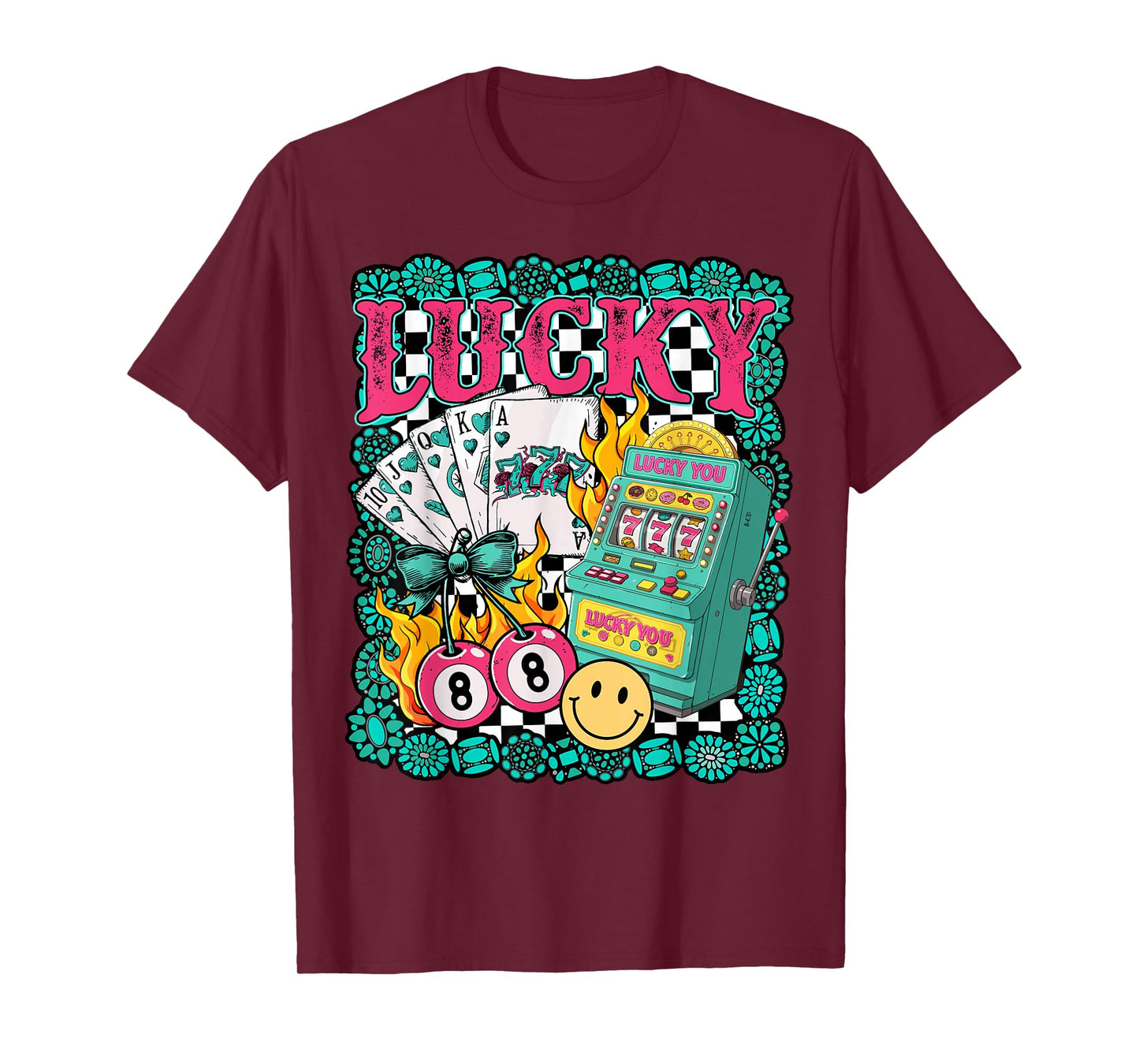 Lucky Slot Machine Cowgirl Western Vegas Turquoise Rodeo T-Shirt