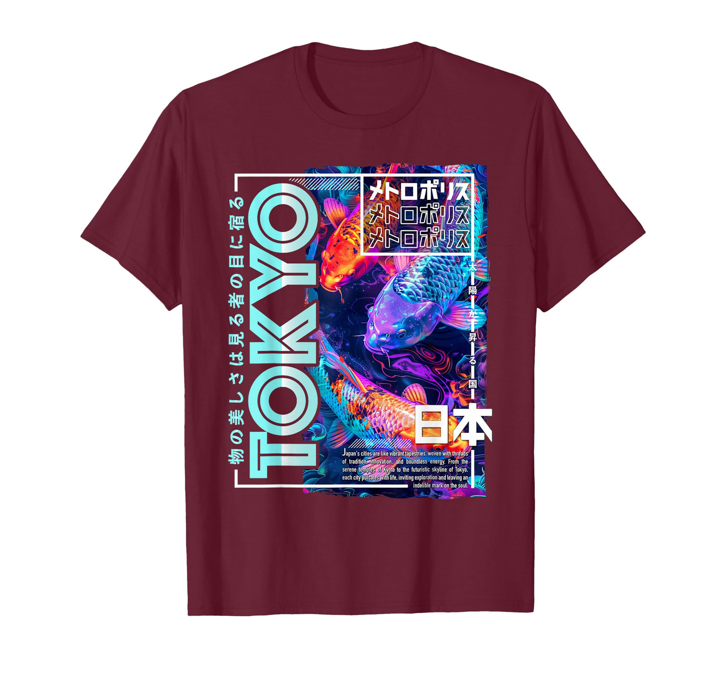 Tokyo City 80s Synthwave Koi Carp Japan Tokyo T-Shirt