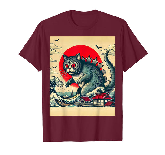 Catzilla Cat Retro Vintage Japanese Kaiju Funny Cat Monster T-Shirt