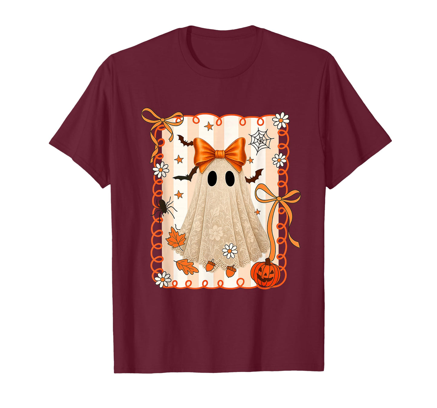 Halloween Shirts For Women Ghost Preppy Bow Pumpkin Season T-Shirt