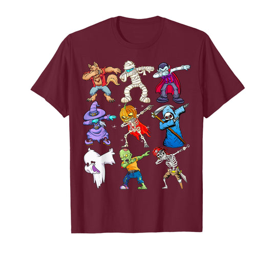 Dabbing Halloween Monsters Skeleton Pirate Pumpkin Dabbing T-Shirt