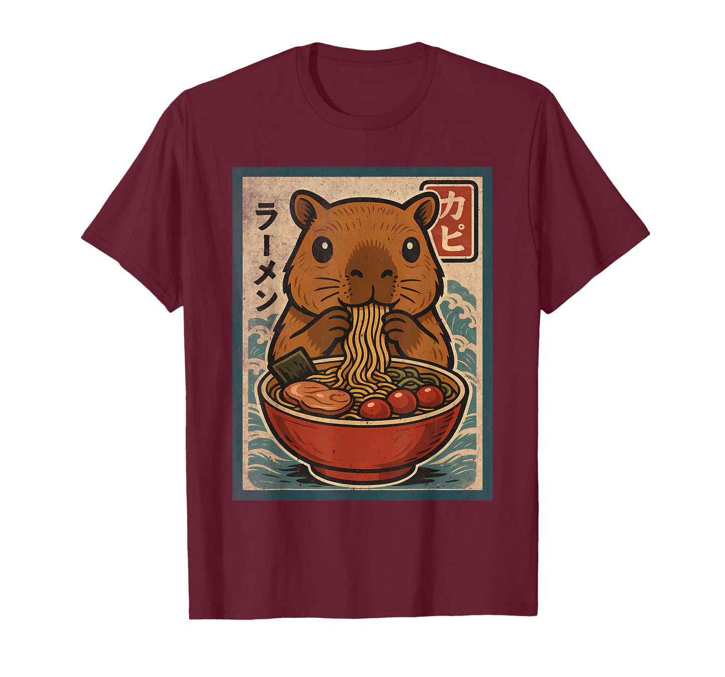 Kawaii Capybara Eating Ramen Noodles Cute Japanese Food T-Shirt