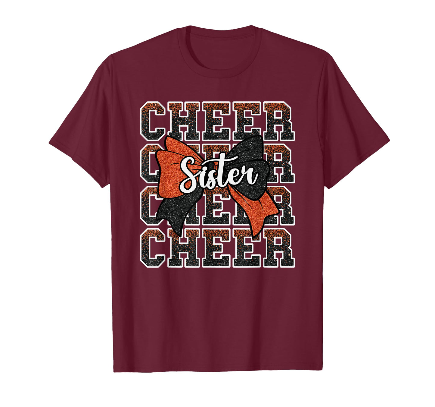 Cheer Sister Bow Sport Cheerleader Cheerleading Orange Black T-Shirt