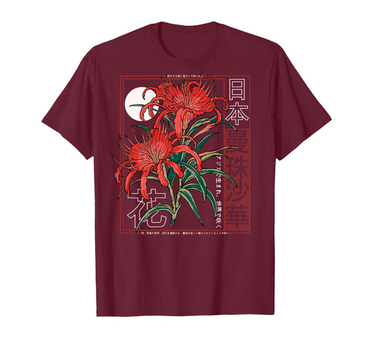 Red Spider Lily Flower Japanese Anime Art Otaku Backprinted T-Shirt
