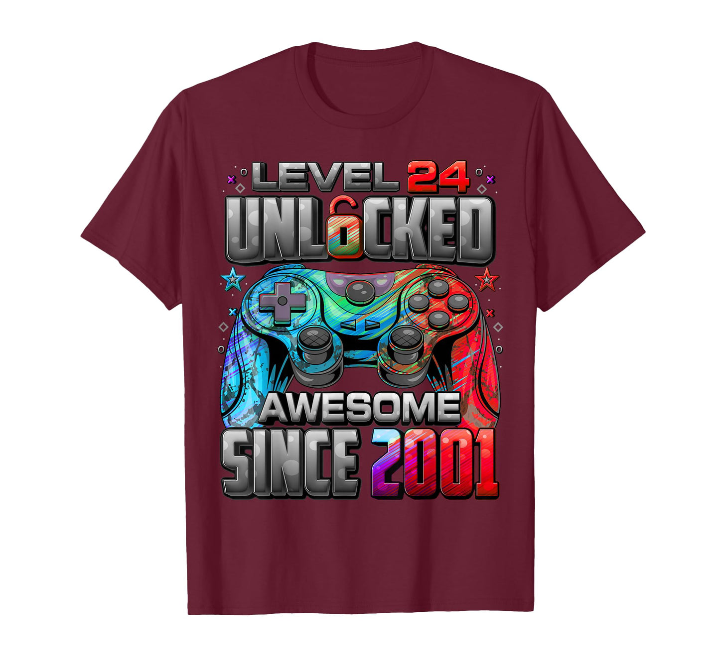 Level 24 Unlocked Awesome Since 2001 24th Birthday Gaming T-Shirt
