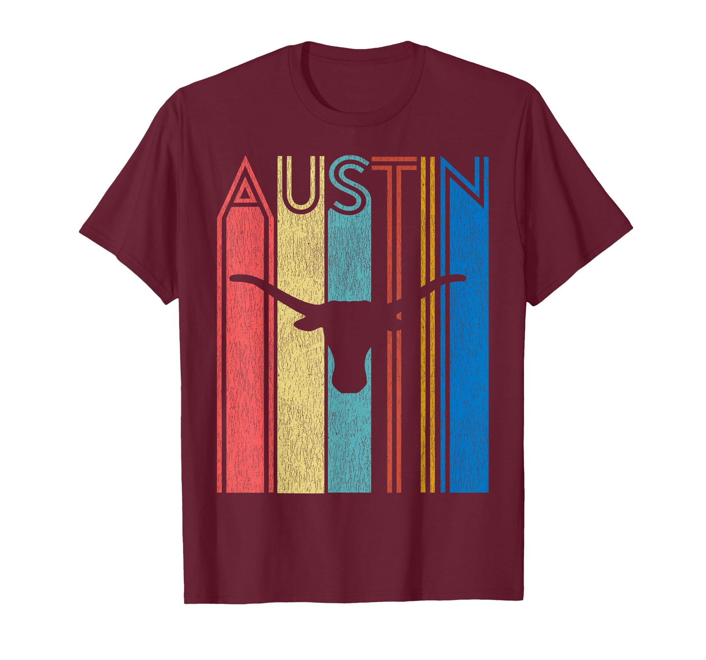 Retro Austin Longhorn Silhouette Skull Vintage Texas T-Shirt