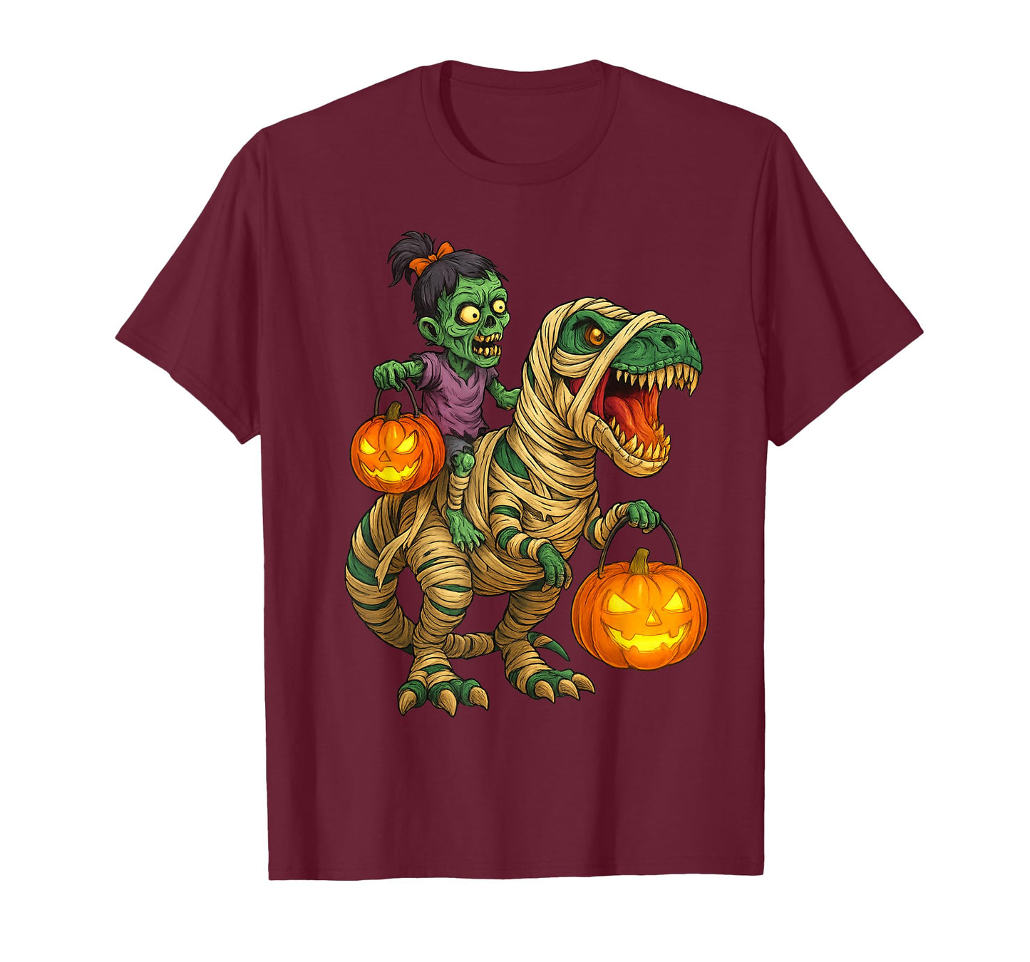 Zombie Girl Riding Mummy T Rex Halloween Kids Trick Or Treat T-Shirt