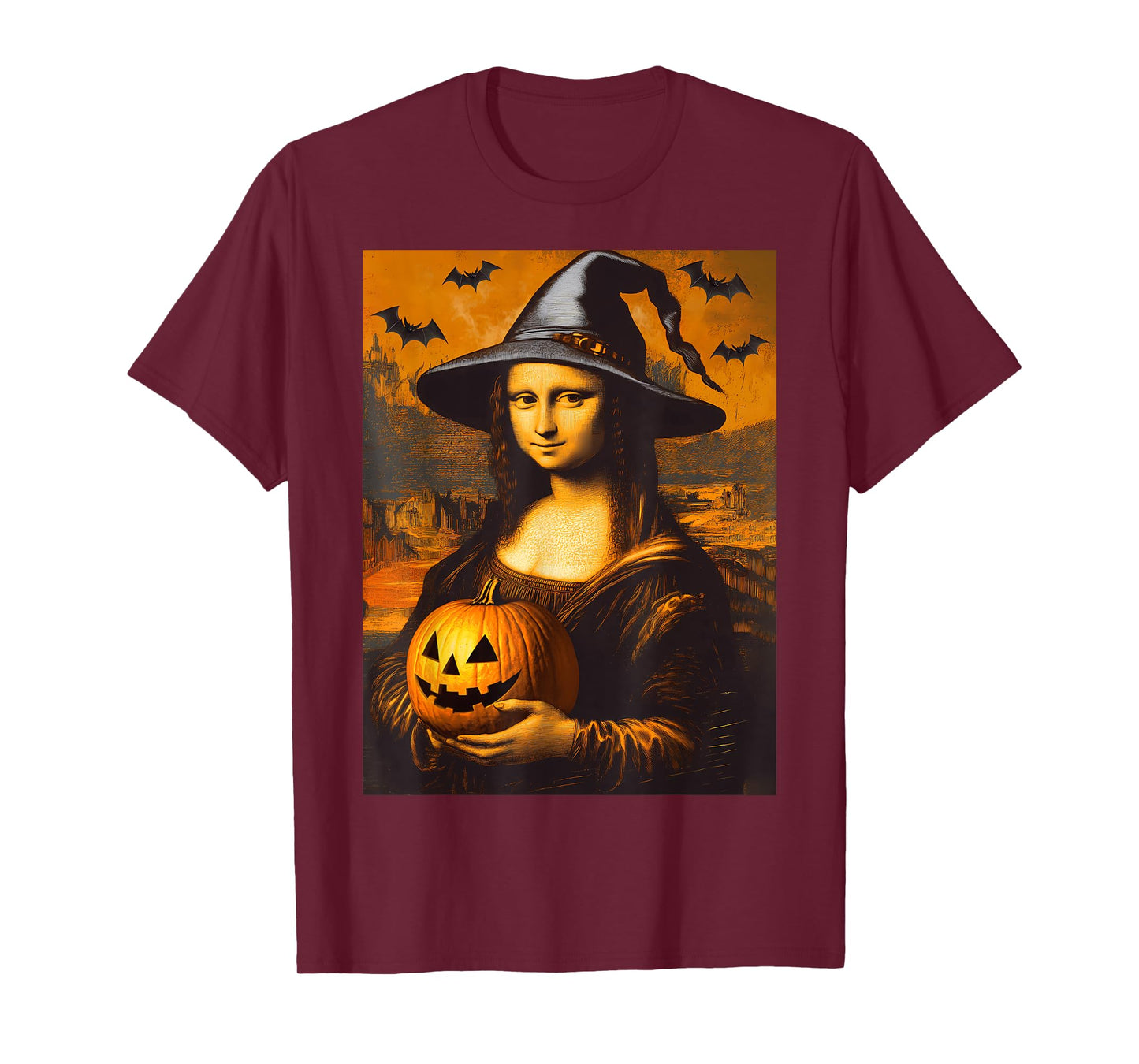 Scary Halloween Horror Mona Lisa Art Spooky Pumpkin Painting T-Shirt
