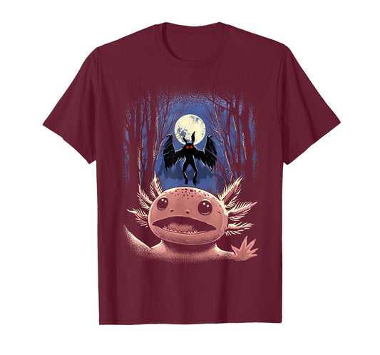 Scared Axolotl Selfie Axolotl With Mothman Monster Cryptid T-Shirt