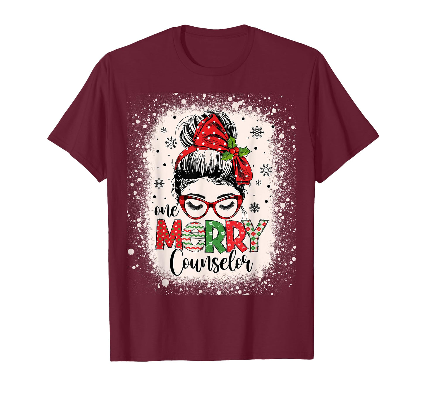 One Merry Counselor Messy Bun Christmas Counseling T-Shirt