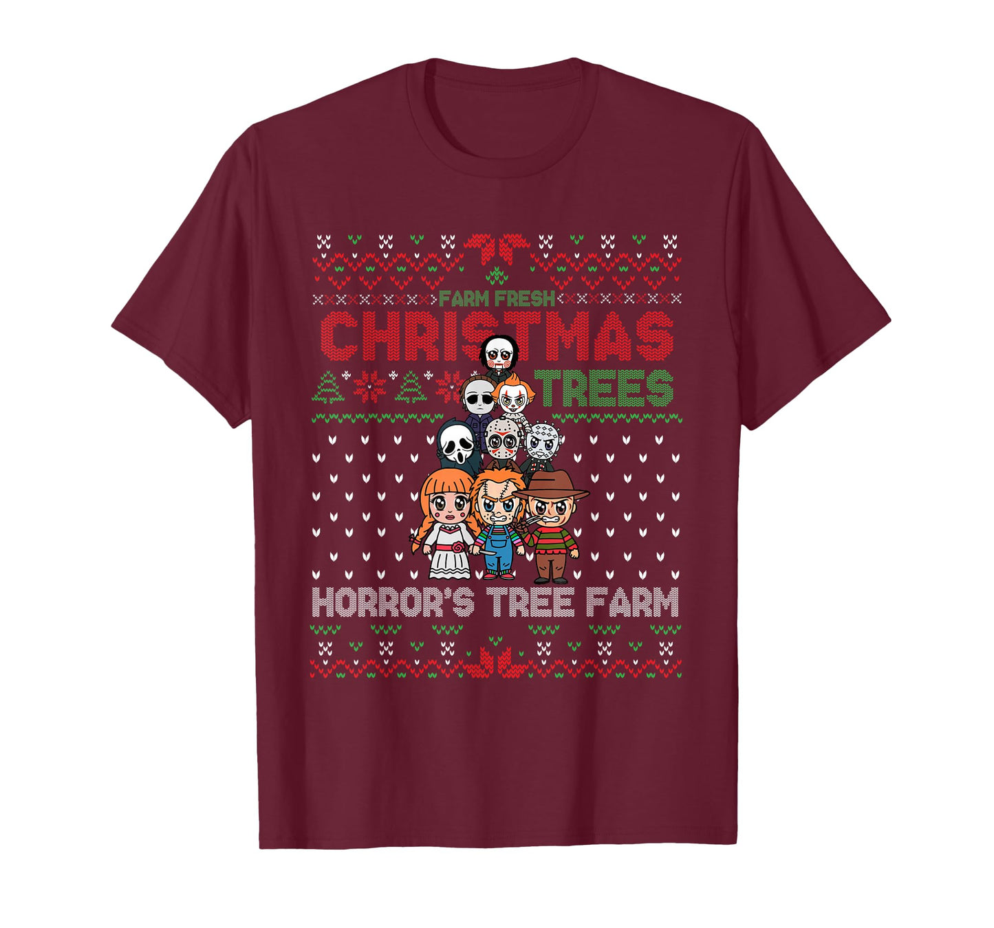 Christmas Trees Horror's Tree Farm, Scary Characters Xmas T-Shirt