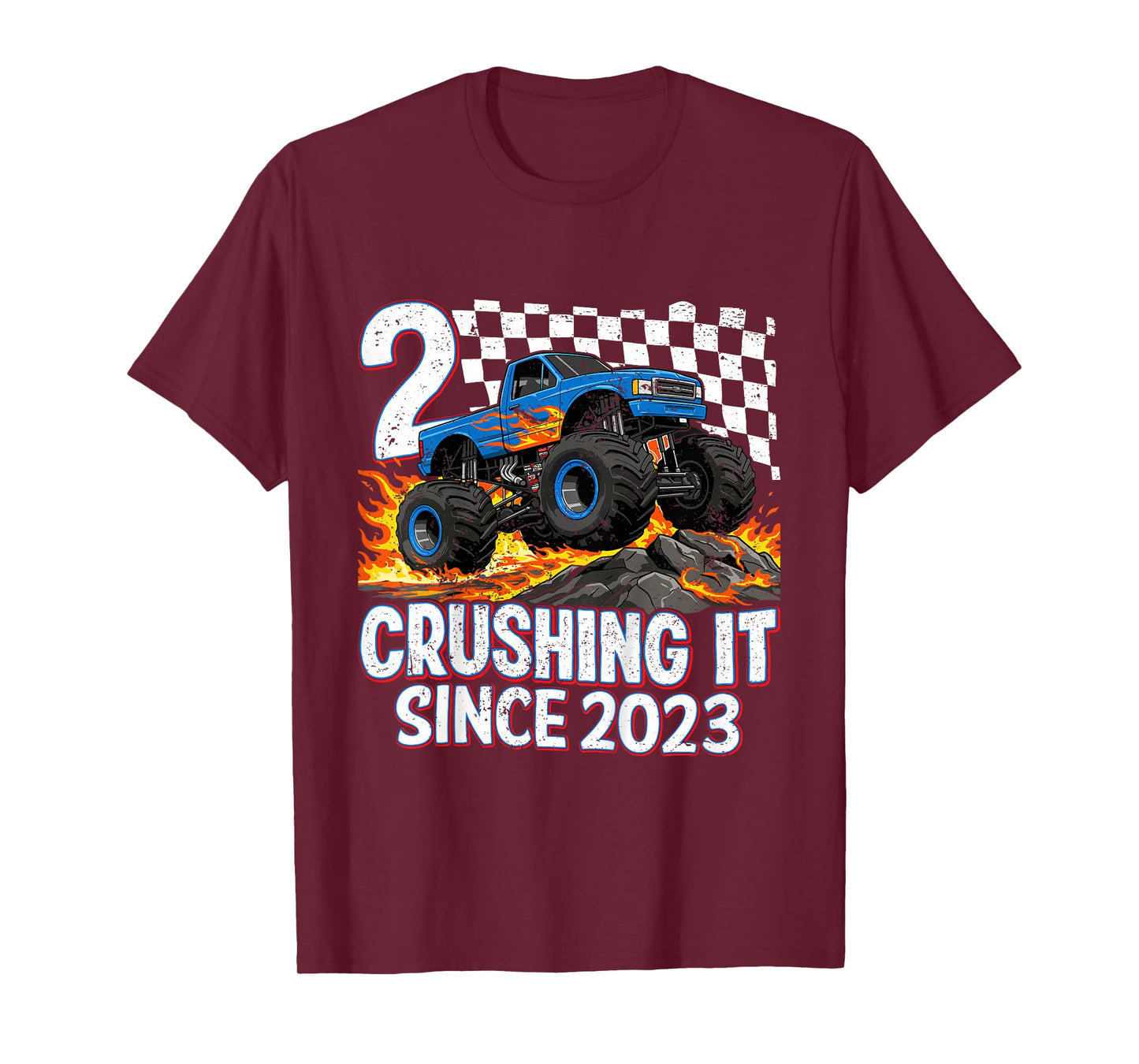 2nd Birthday Monster Truck 2 year Old Boys Party Born 2023 T-Shirt