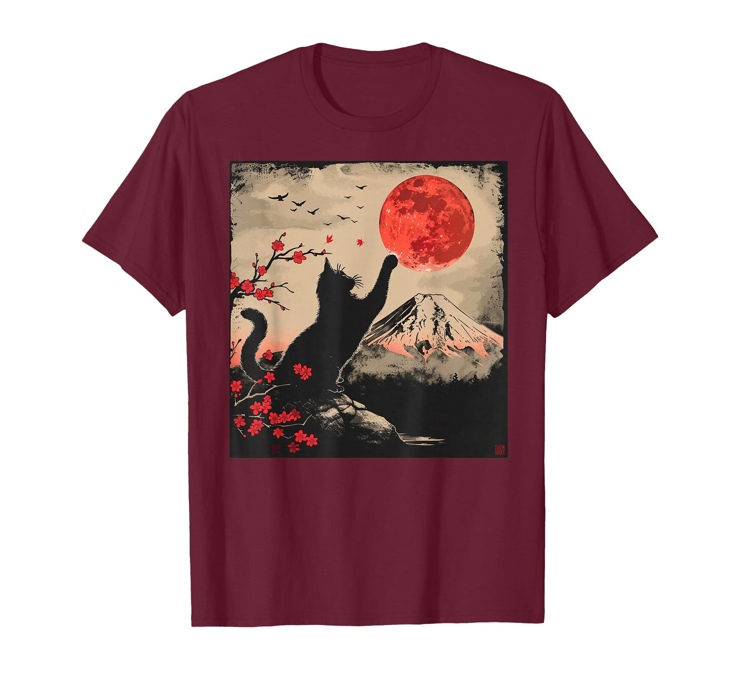 Vintage Japan Art Japanese Theme Retro Print Black Cat T-Shirt