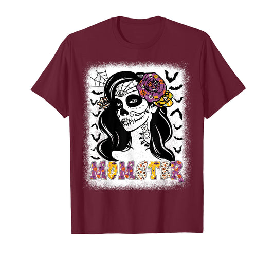 Momster Funny Skull Messy Bun Zombie Mom Halloween Costume T-Shirt