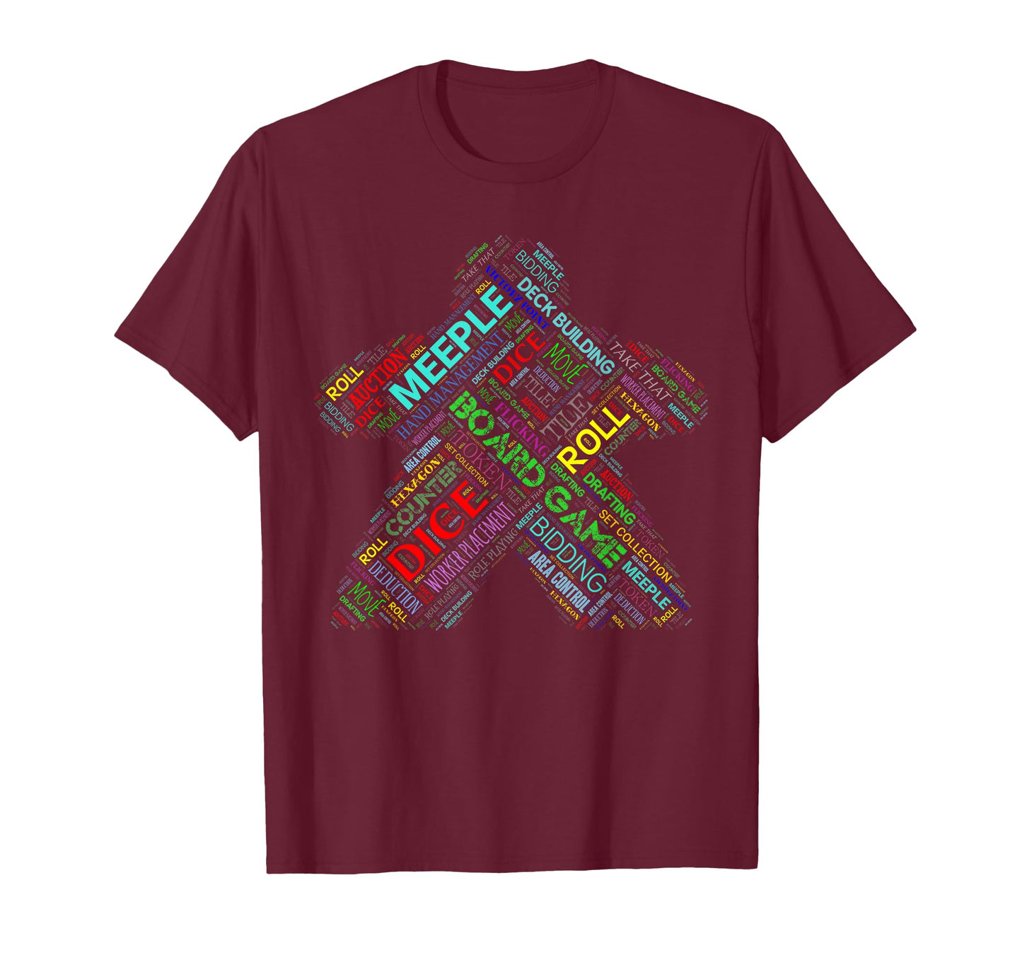 Board Game Meeple Typography with Terms and Mechanics T-Shirt