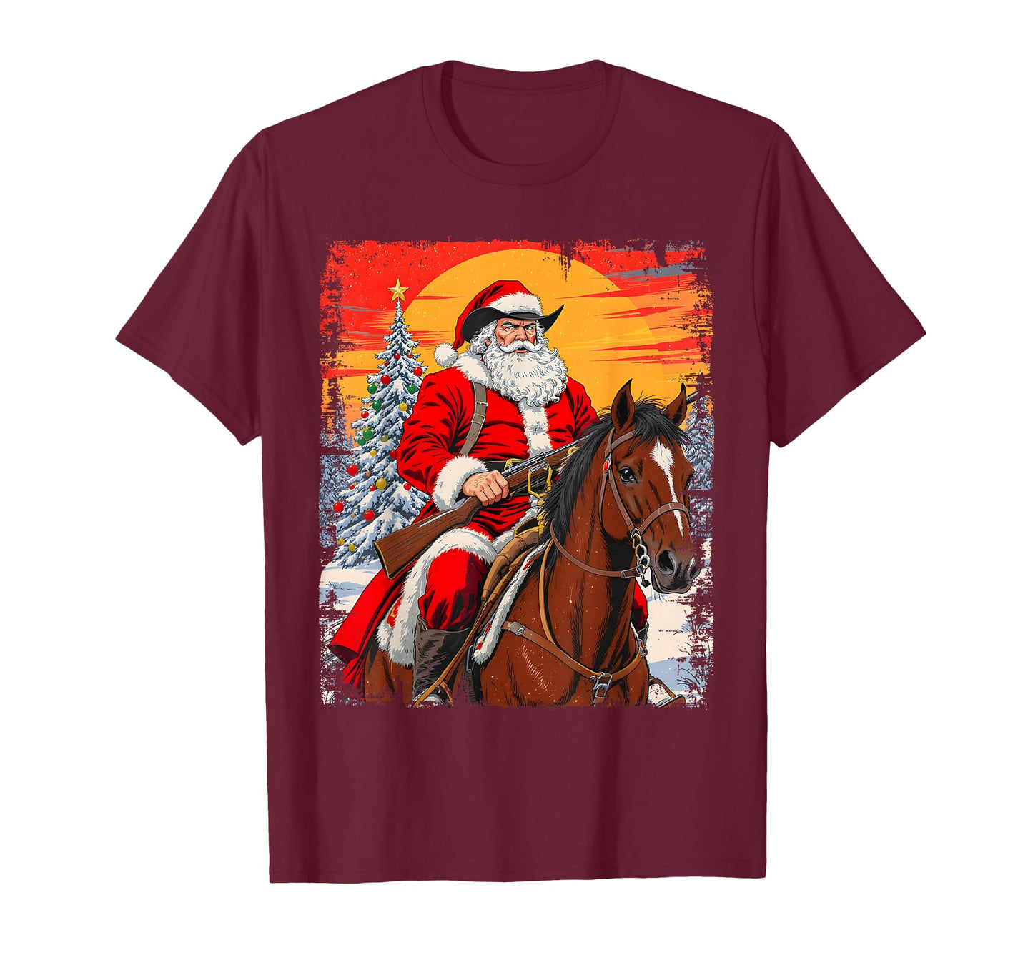 Merry Christmas Pajamas Santa Claus Western Cowboy Boys Men T-Shirt
