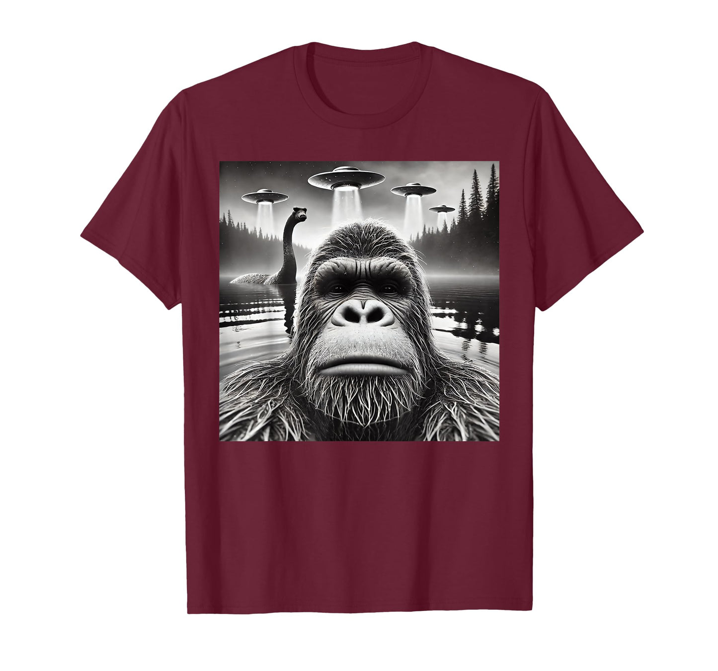 Bigfoot Lock Ness Monster Alien UFO Funny Graphic T-Shirt