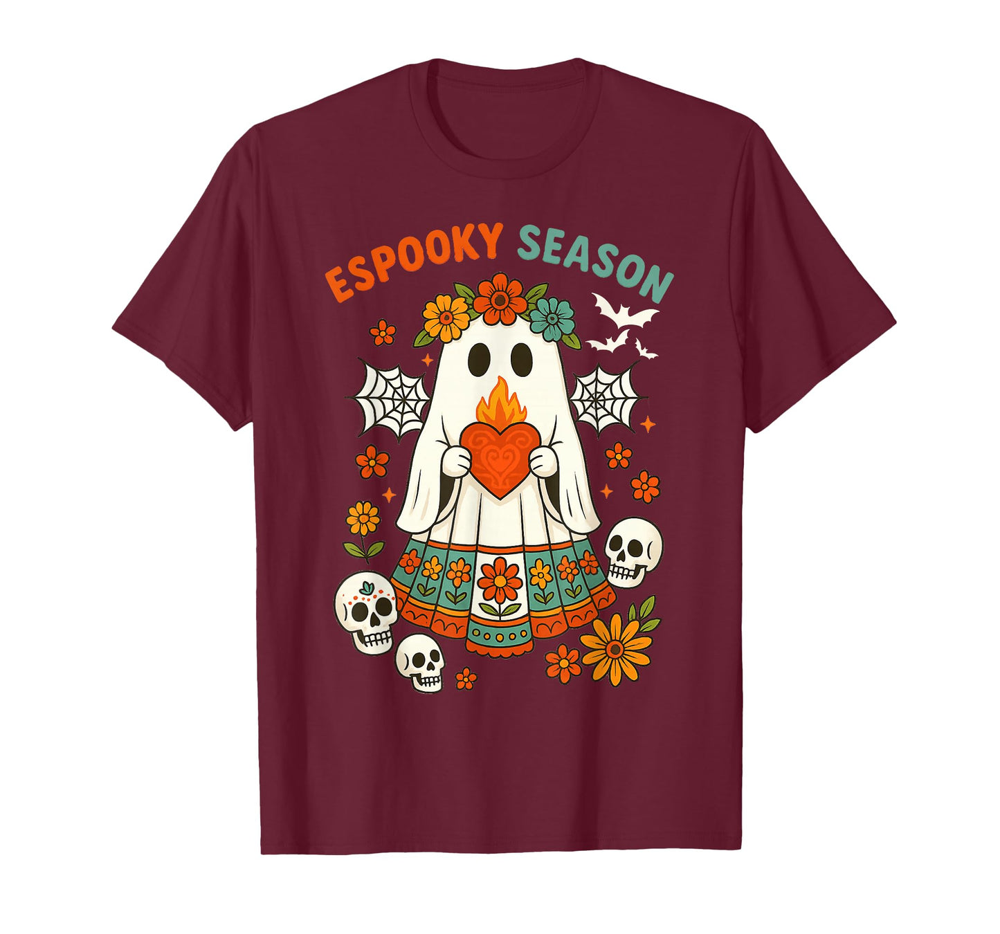 Spooky Season Mexican Ghost Flowers Funny Halloween Boo T-Shirt