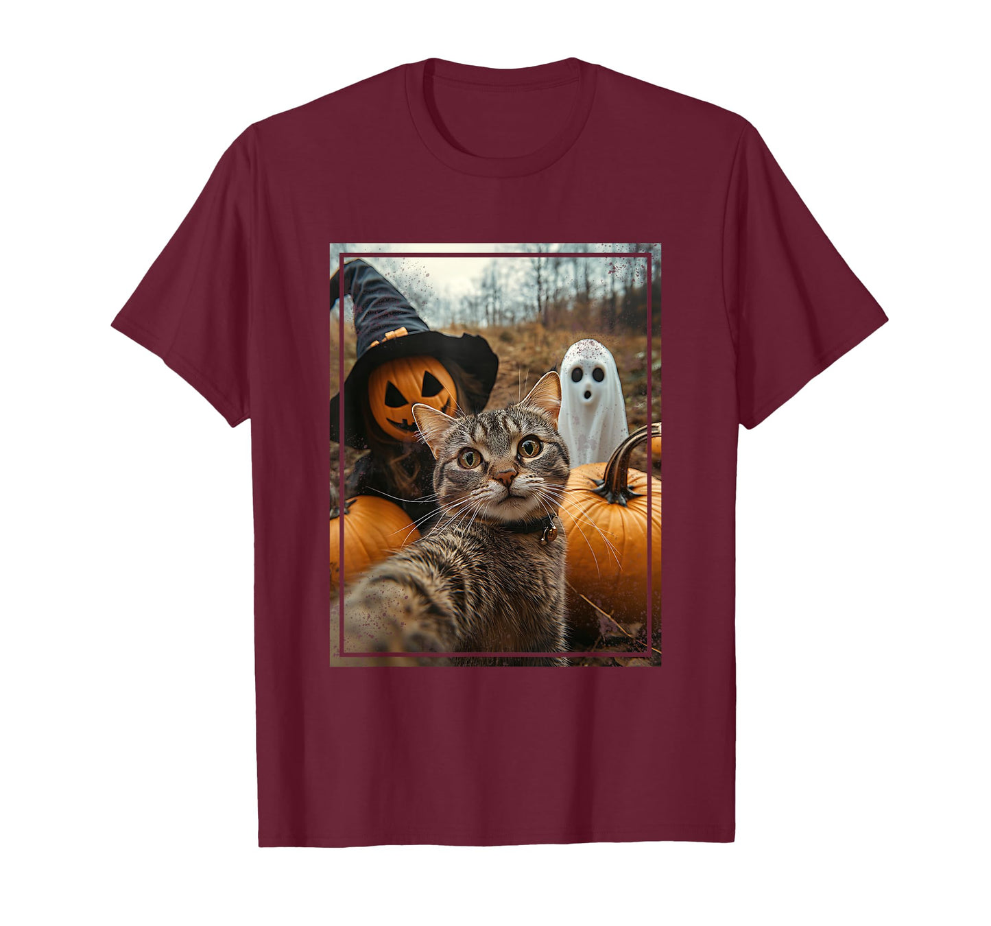 Orange Cat Selfie Halloween Pumpkin Patch Spooky Season T-Shirt