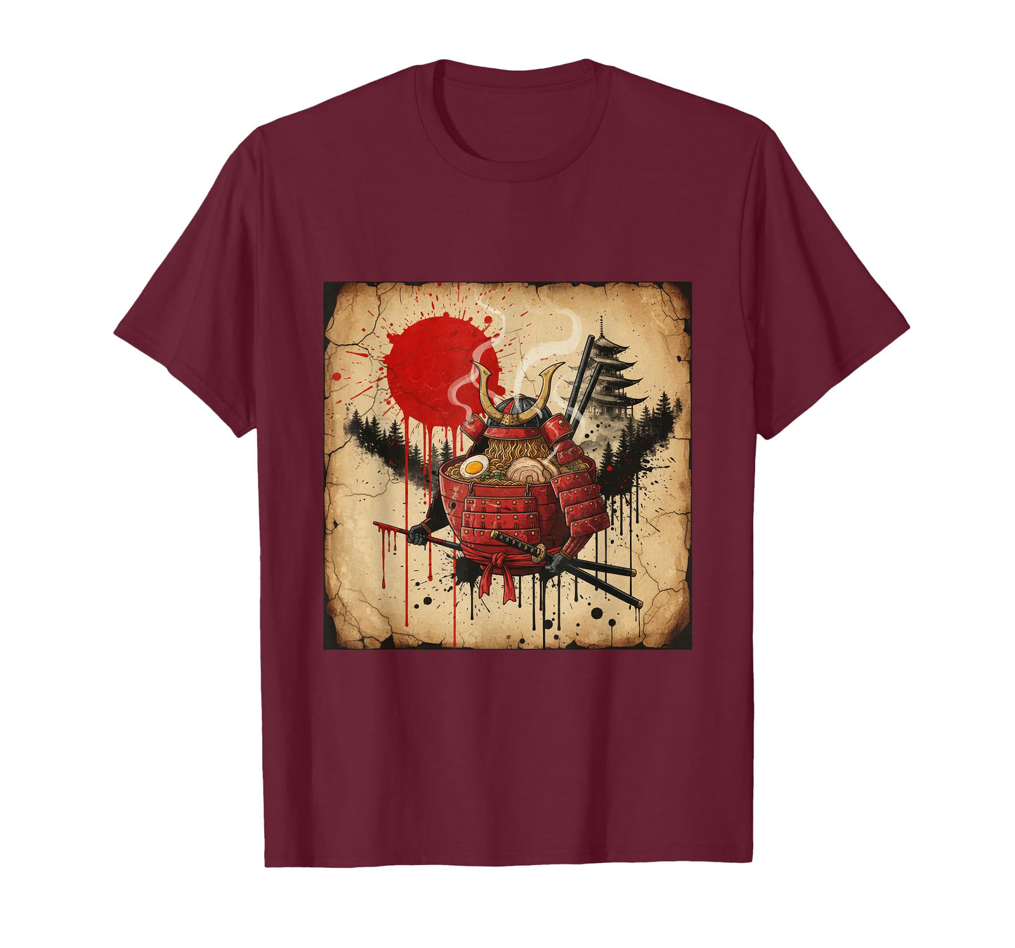 Samurai Ramen Bowl Japanese Parody Warrior Art T-Shirt