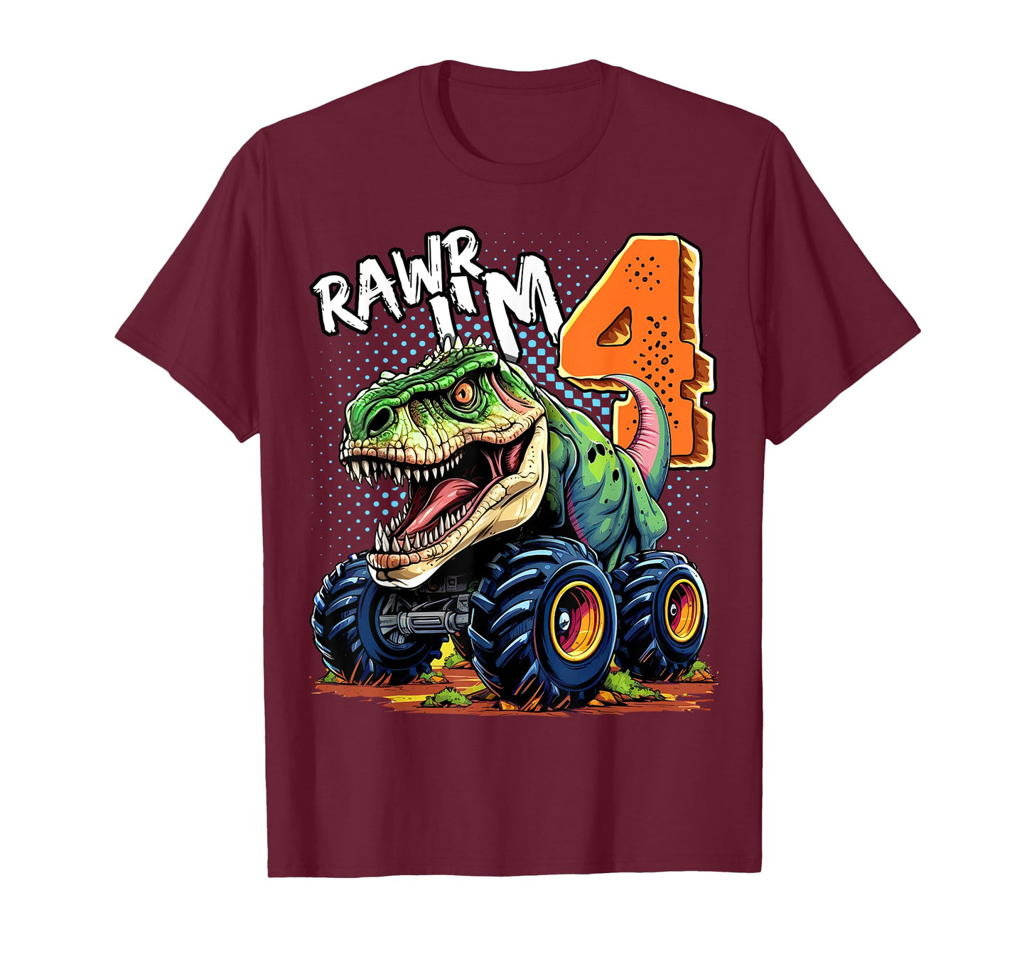 Monster Truck Dinosaur T-Rex 4th Birthday Boy 4 Year Old T-Shirt