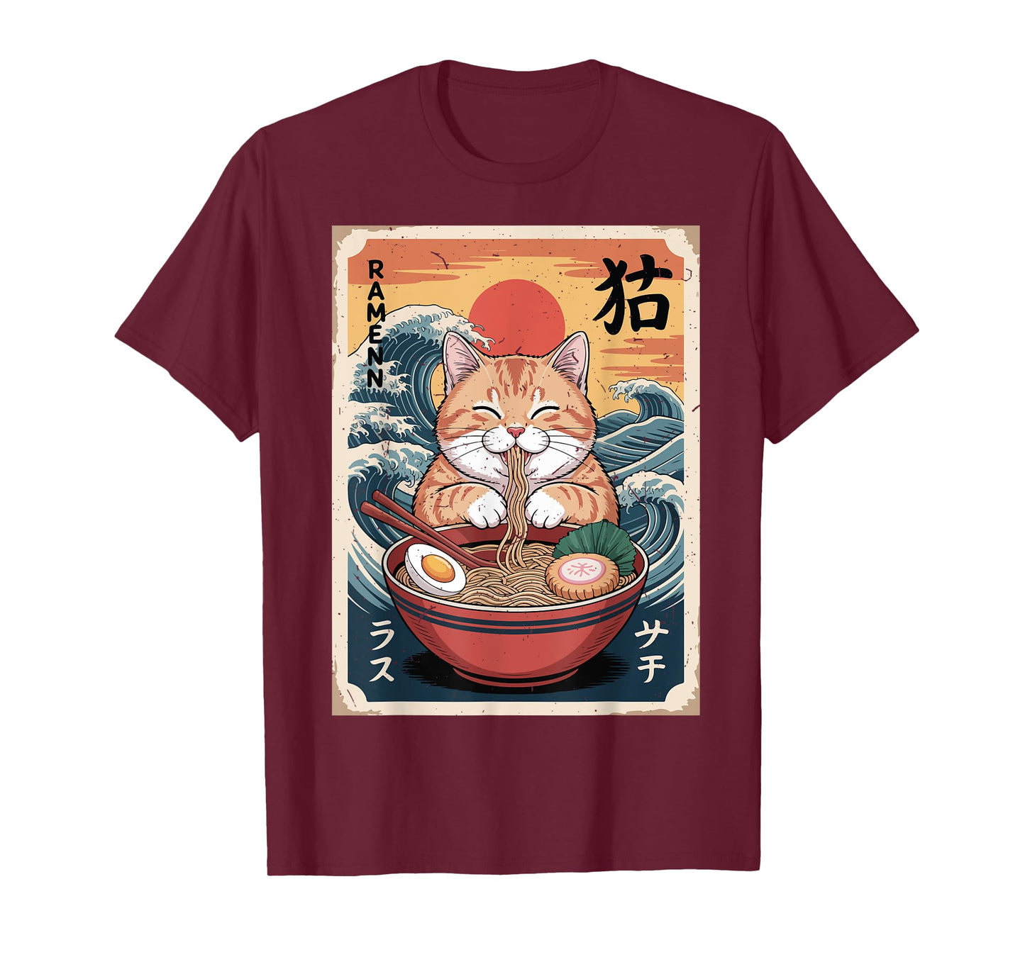 Fat Orange Tabby Cat Eating Ramen Kawaii Funny Cat Mom Daddy T-Shirt