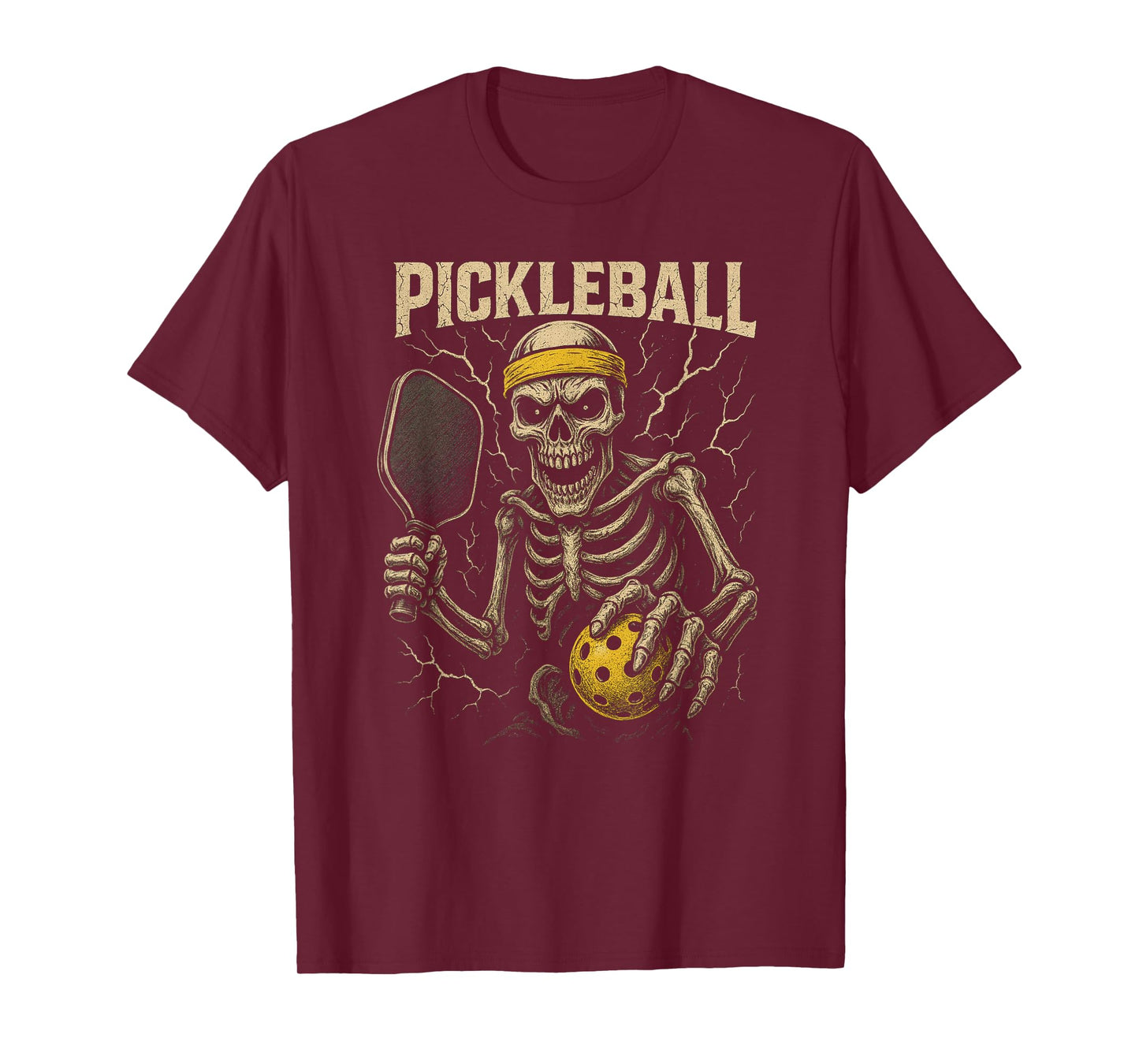 Spooky Skeleton Pickleball Player Cool Pickleball Graphic T-Shirt