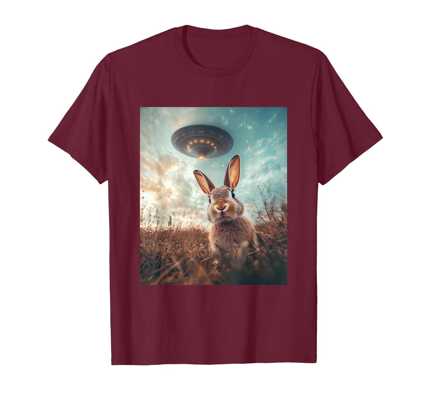 Rabbit Bunny Selfie with UFOs Aliens Funny Graphic T-Shirt