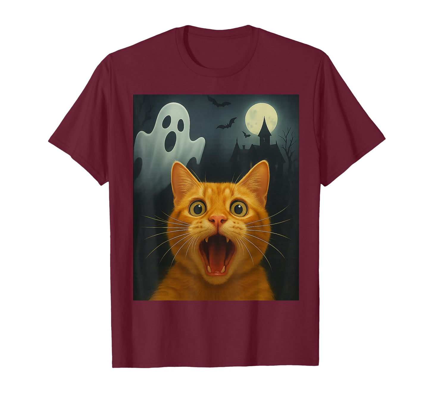Cat Selfie with Ghost, Funny Cat Lovers Design T-Shirt