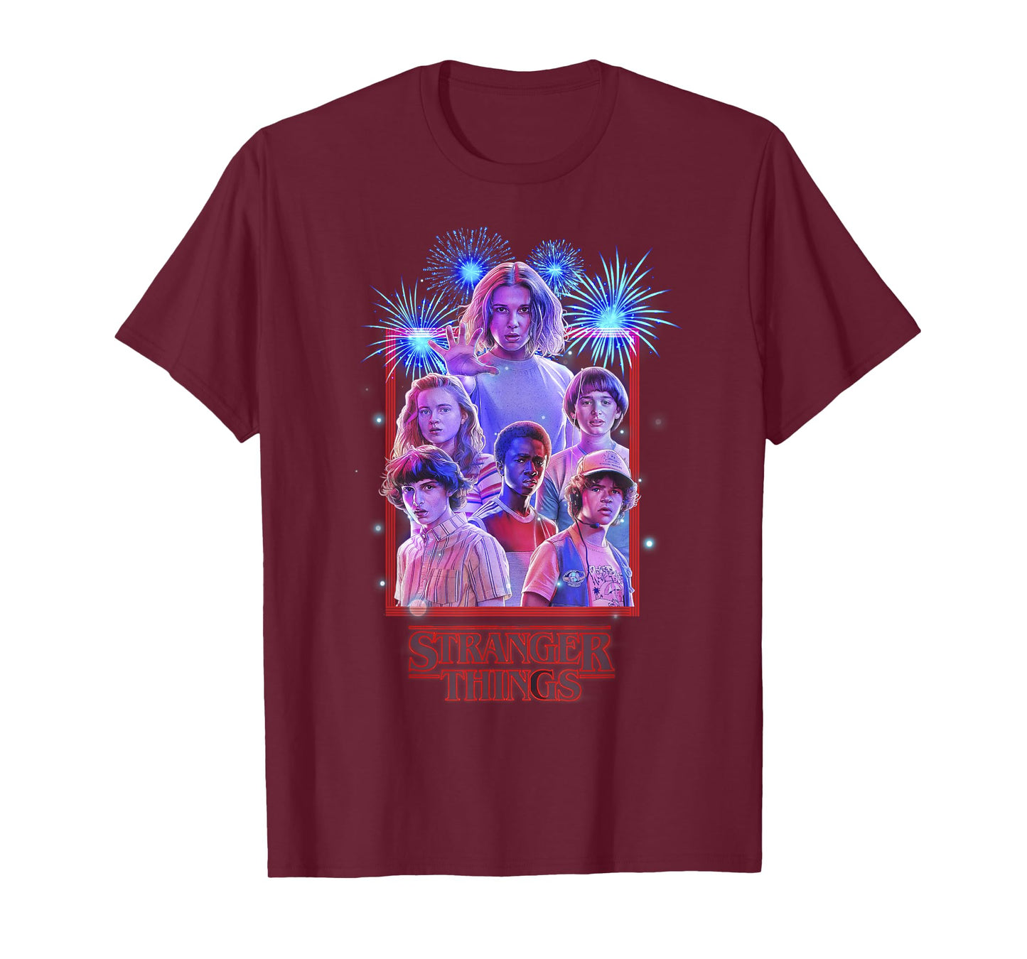 Netflix Stranger Things Group Shot Fireworks Poster T-Shirt